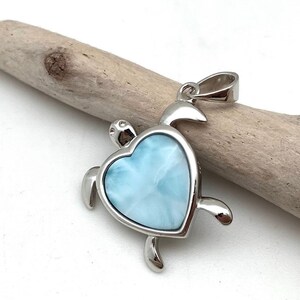 Larimar Sea Turtle Heart Pendant, Sterling Silver