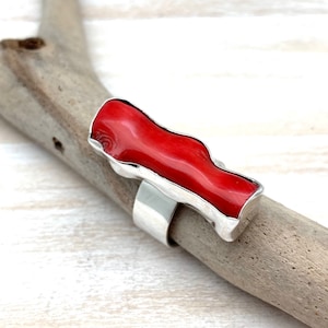 Silver Coral Ring size 6 // Red Coral Ring // Red Bamboo Coral Ring // Coral Jewelry