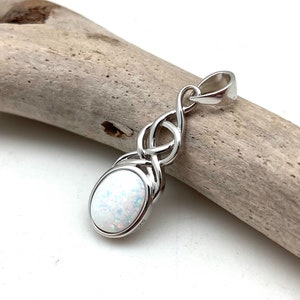 White Fire Opal Pendant 22mm // White Opal Infinity Silver Pendant // Celtic Opal // White Opal // Sterling Silver