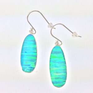 Peut inclure: Une paire de boucles d'oreilles pendantes en argent avec des pierres d'opale ovales vertes et bleues.