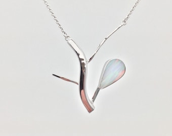 White Opal Silver Necklace // 925 Sterling Silver // White Fire Opal // Twig Teardrop Shape // Rhodium Finish