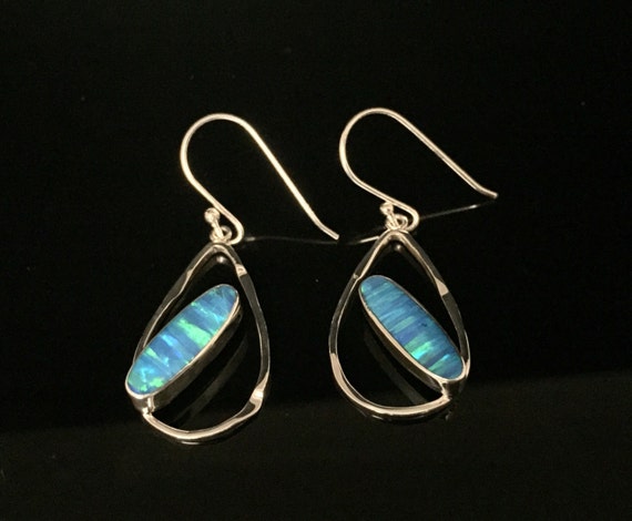 Blue Fire Opal Earrings // 925 Sterling Silver // Oval - Etsy