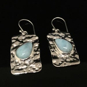 Larimar Earrings // Hammered Rectangular Setting // Larimar Earrings // 925 Sterling Silver
