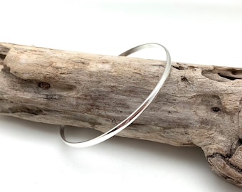 Solid Silver Bangle Medium / Plain Bracelet 7”-8”/ 4mm Small Shiny Dome Sterling Bangle / Stackable / 925 Silver