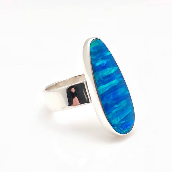 Opale lot de bague en argent massif 925 bleu / blue Opal Ring / bague opale / / taille 7 anneau d’Opale