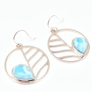 Larimar Earrings // Circular Shape // Silver Larimar Earrings // 925 Sterling Silver