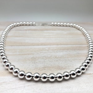 6mm Italian Silver Ball Necklace 16", 18" and 20" // Bracelet 7.5" and 8" // Silver Beads // Silver Pearls Necklace // 925 Sterling Silver