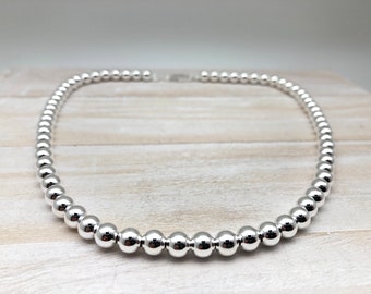 6mm Italian Silver Ball Necklace 16", 18" and 20" // Bracelet 7.5" and 8" // Silver Beads // Silver Pearls Necklace // 925 Sterling Silver