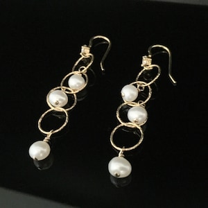 Dangly Long Pearl Earrings // Gold Fill Findings // Wire Wrapped Pearl Earrings