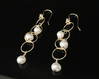 Dangly Long Pearl Earrings // Gold Fill Findings // Wire Wrapped Pearl Earrings