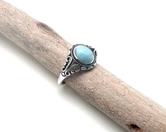 Natural Larimar Ring | 925 Sterling Silver Ring | Dainty Blue Gemstone Ring | Swirls Ocean Jewelry | Dominican Larimar Gift for Her