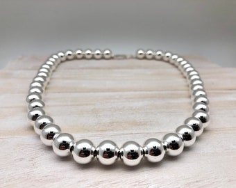 10mm Italian Silver Ball Necklace 16", 18" and 20" // Bracelet 7.5" and 8" // Silver Beads // Silver Pearls Necklace // 925 Sterling Silver