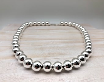 10mm Italian Silver Ball Necklace 16&quot;, 18&quot; and 20&quot; // Bracelet 7.5&quot; and 8&quot; // Silver Beads // Silver Pearls Necklace // 925 Sterling Silver