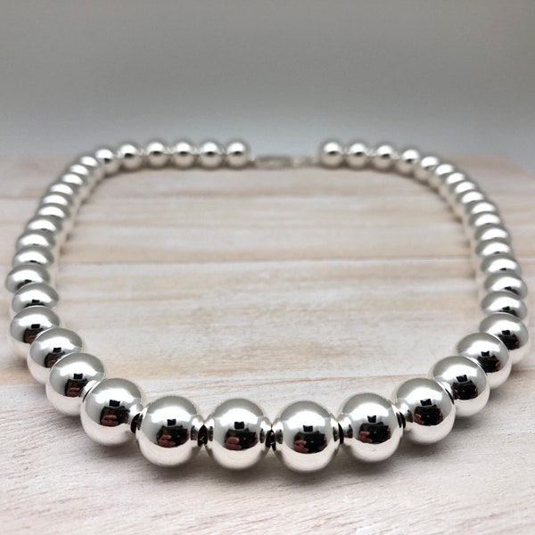 10mm italienische Silberkugel-Halskette 16", 18" und 20" // Armband 19 und 20 cm // Silberperlen // Silberperlen-Halskette // 925 Sterling Silber."