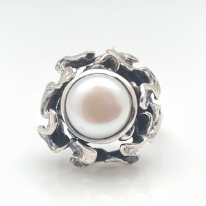 Pearl Ring // Oxidized Abstract Setting // Silver Pearl Ring // Sterling Silver // Size 8 image 2