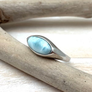 Larimar Silver Ring Size 6, 7, 8, 9 / East West Larimar Silver Ring / Minimalist Larimar Ring / Natural Larimar / 925 Sterling Silver