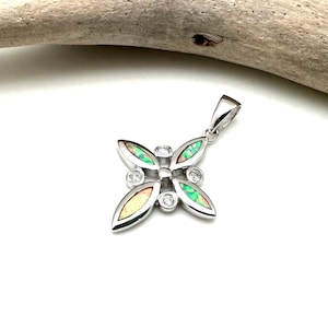 White Opal Cross Pendant 25mm // Simple White Opal Cross Pendant // Modern Minimalist Opal Necklace // October Birthstone // Sterling Silver