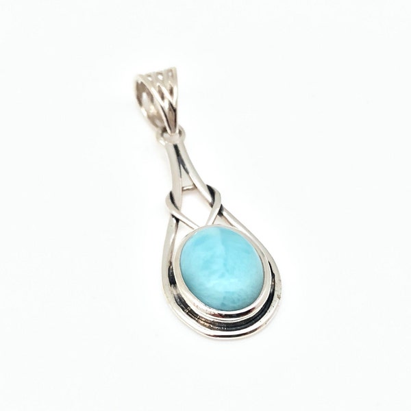 Larimar Pendant // Silver Larimar Pendant // Infinity Oval Setting // Larimar Jewelry