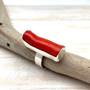 Silver Coral Ring size 7// Red Coral Ring // Red Bamboo Coral Ring // Coral Jewelry