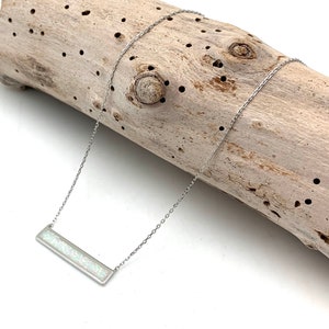 White Opal Silver Necklace 16&quot; to 18&quot; // White Opal Bar Necklace // Opal Simple Necklace // Minimalist Opal // 925 Sterling Silver