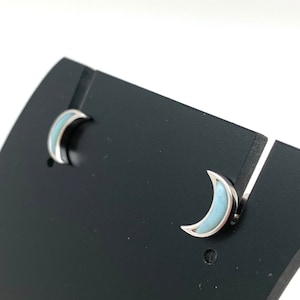 Larimar Silver Moon Post Earrings / Larimar Moon Silver Stud Earrings / Larimar Crescent Moon Posts / Minimalist / 925 Sterling Silver