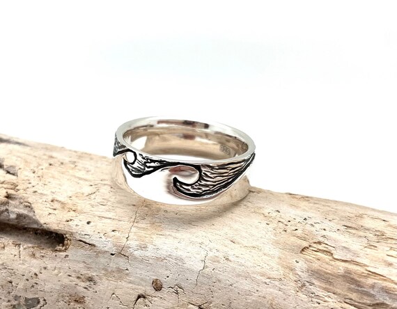 Bague vague en argent 6, 7, 8, Bague vague gravée Bague