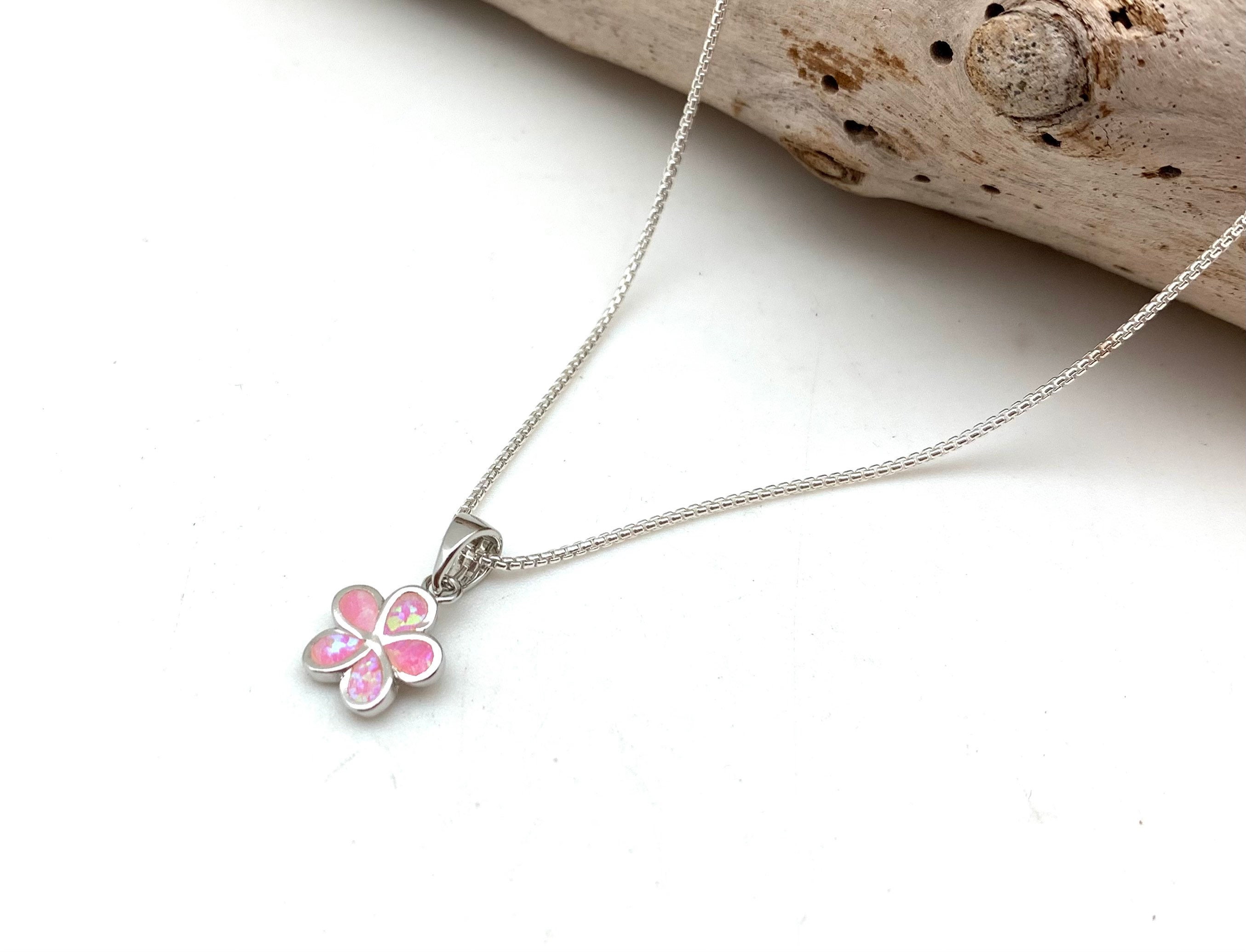 Pink Opal Plumeria Necklace 18” / Pink Opal Silver Pendant
