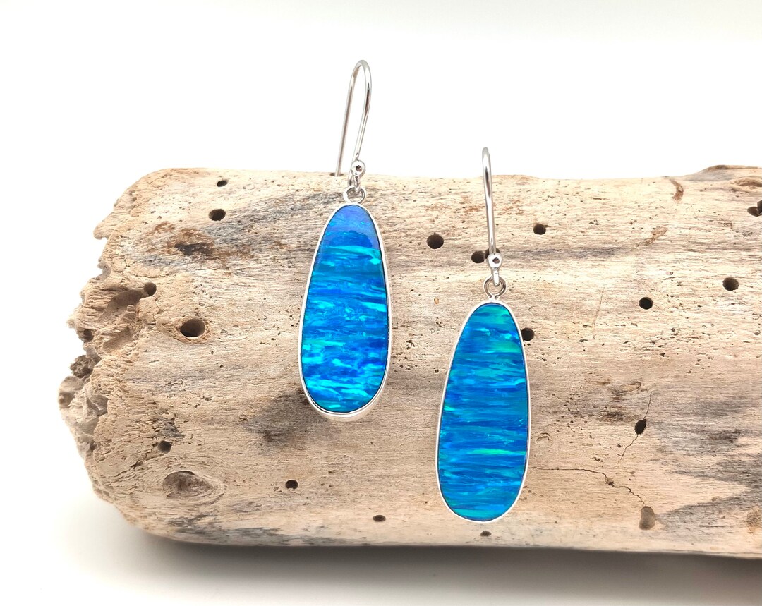 Opal Earrings // Blue Opal Earrings // Silver Opal Earrings // Etsy