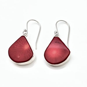 Coral Earrings // Red Coral Earrings // Natural Coral // Triangular Silver Setting // Coral Jewelry