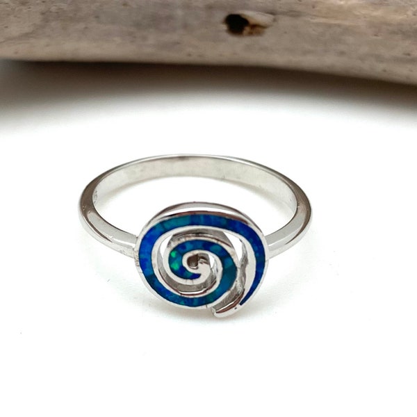 Blue Opal Swirl Ring 5, 7, 8, 10 // 925 Sterling Silver // Blue Opal Ring
