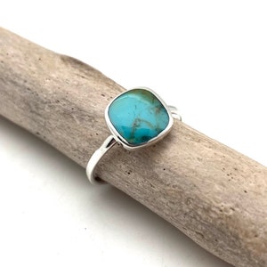 Turquoise Square Silver Ring 13mm // 925 Sterling Silver // Best Selling Minimalist Turquoise Ring // Natural Turquoise Geometric Ring