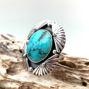 Turquoise Silver Ring Size 7 // Oval Turquoise Southwestern Ring // Southwest Turquoise // Turquoise Statement // 925 Sterling Silver