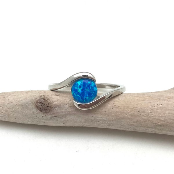 Blue Opal Infinity Ring, 925 Sterling Silver, Blue Opal Ring, Size 5 to 10