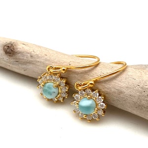Larimar Gold Ohrringe // Larimar Sonne Ohrringe // 925 Sterling Silber