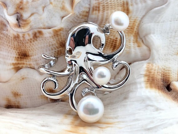 Octopus Pearl Pendant Juggling Octopus Pearl Pendant Sea Life Jewelry 925 Sterling Silver Etsy