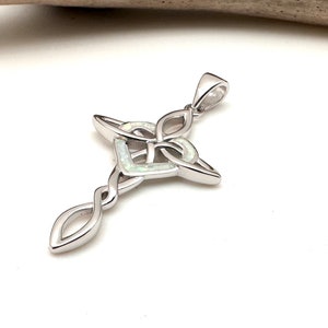 White Opal Cross Pendant // White Opal Heart Cross Pendant // Celtic Minimalist Opal Necklace // White Opal // Sterling Silver