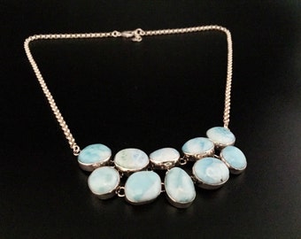 Multi-stone Larimar Necklace // 925 Sterling Silver // 17 Inches with 1 Inch Extension // Aqua Blue Larimar Necklace