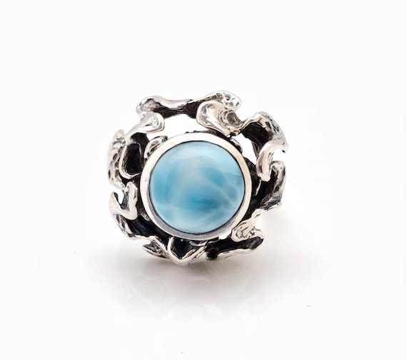 ラリマー リング // 925 スターリング シルバー // 酸化抽象