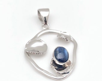 Tanzanite Pendant - Sterling Silver - Abstract Setting -- Tanzanite Jewelry