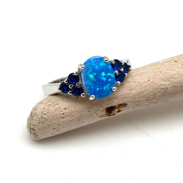 Blue Opal SapphireSilver Ring 5, 6, 8, 9 // Blue Opal Ring // Minimalist Simple Opal Ring // Best Selling // 925 Sterling Silver