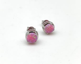 Pink Opal Sterling Silver Earrings, Small Japanese Opal Posts