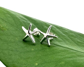 Silver Starfish Studs 14mm // Simple  Starfish Post Earrings // 925 Sterling