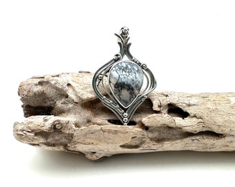 Dendritic Opal Pendant / Dendrite Agate / Smooth Dendrite / Black and White Calligraphy / 925 Sterling Silver