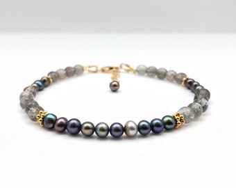 Bracelet en labradorite de perles // Bracelet en labradorite de perles naturelles // Remplissage d'or 18 carats // 7"-8" pouces