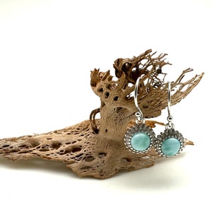 Larimar Sun Burst Earrings 15mm // 925 Sterling Silver // Larimar Sun Earrings
