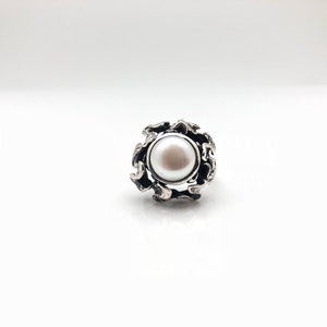 Pearl Ring // Oxidized Abstract Setting // Silver Pearl Ring // Sterling Silver // Size 8 image 6