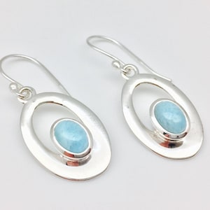 Sterling Larimar Earrings // 925 Sterling Silver // Oval Drop Setting // Hook Wires // Oval Larimar Earrings