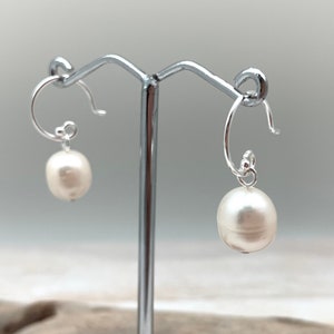 White Pearl Simple Earrings // 925 Sterling Silver // White Pearl Earrings