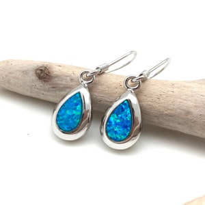 Blue Opal Teardrop Earrings / Blue Opal Teardrop Earrings / Blue Opal Dangly / October Birthstone / 925 Sterling Silver