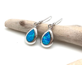 Blue Opal Teardrop Earrings / Blue Opal Teardrop Earrings / Blue Opal Dangly / October Birthstone / 925 Sterling Silver